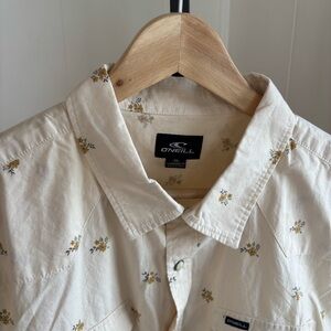 O’Neill Bar Dog Pearl Snap Woven Coastal Cowboy Shirt Cream Floral Men XL NWT